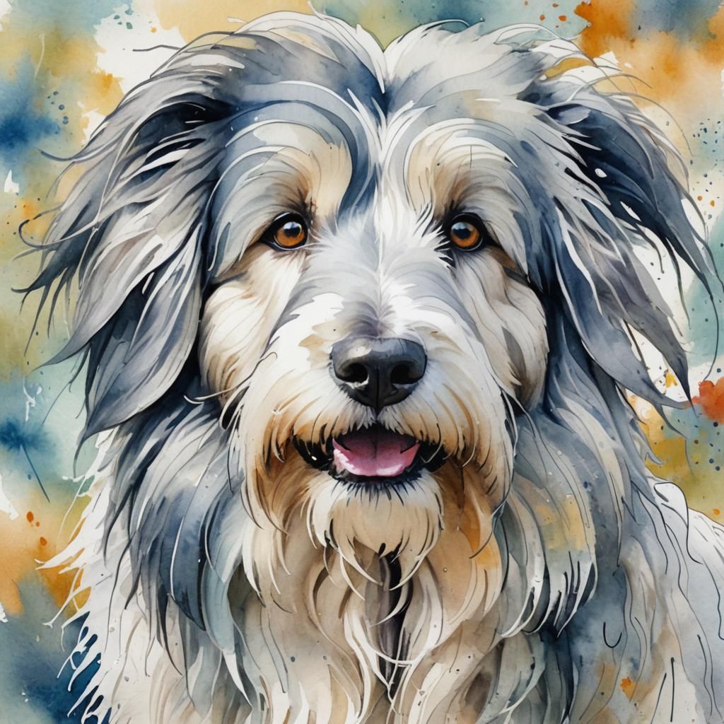 Whimsical Watercolor Portrait of a Cute Collie