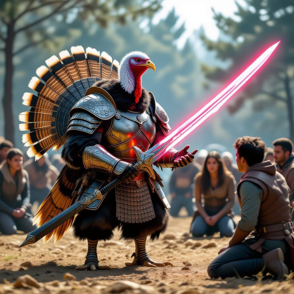 Turkey Warrior in Armor with Lazer Sword