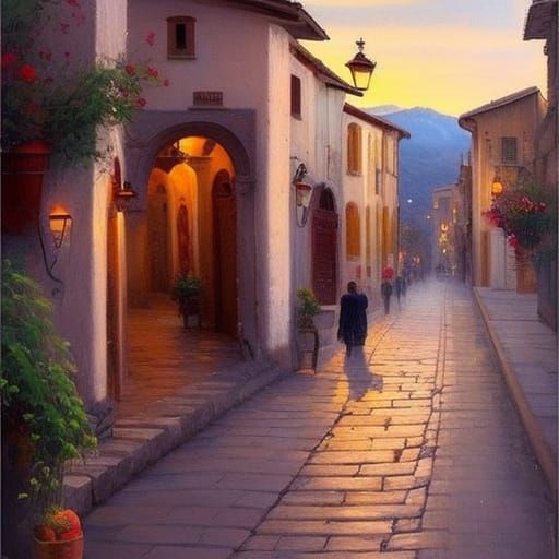 Charming Italian Town at Dusk: Dmitri Danish Style