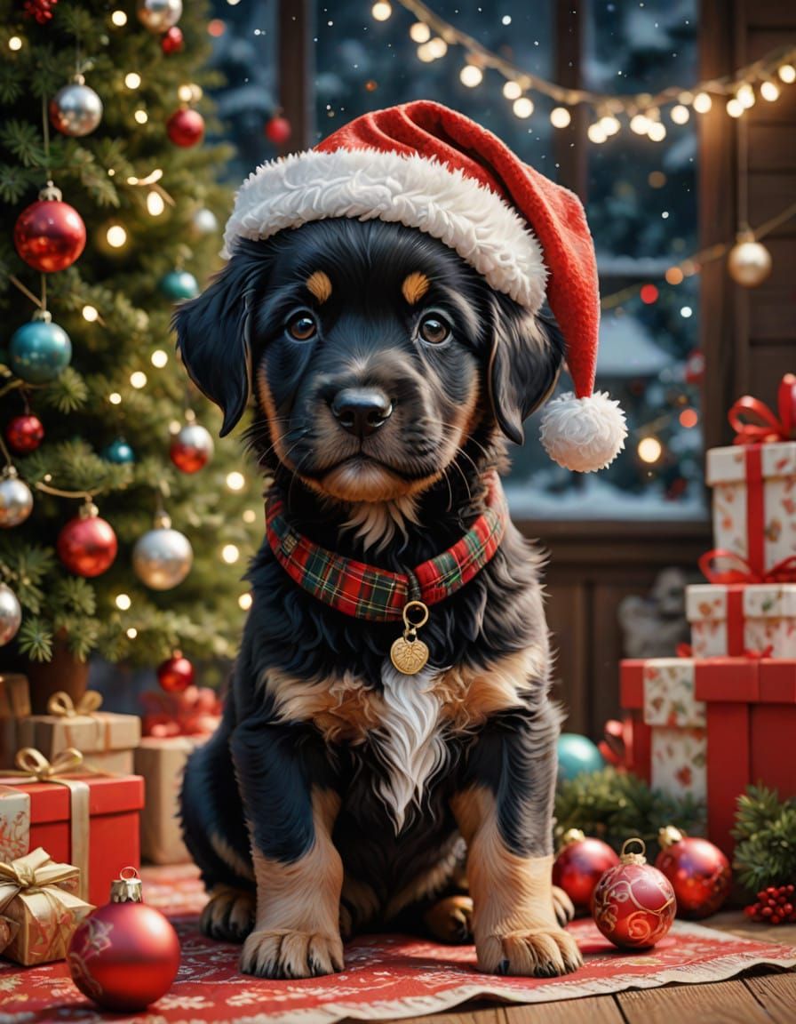 Cute Zwetna Bolonka Puppy in Whimsical Christmas Scene