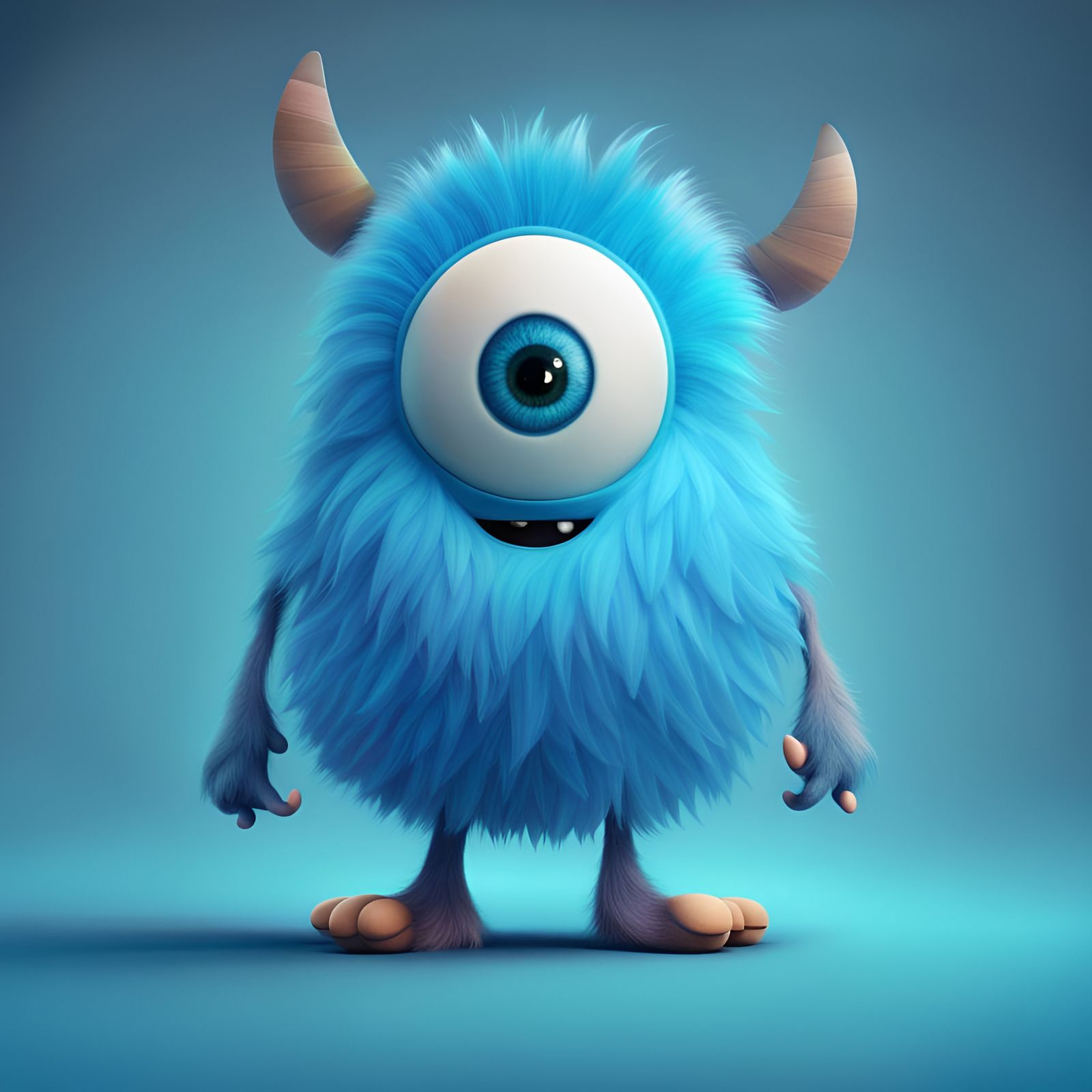 Cute Blue Monster's First Day, Pixar Style