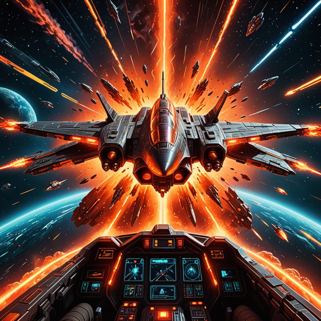 Epic Spaceship Battle in Sci-Fi Digital Art