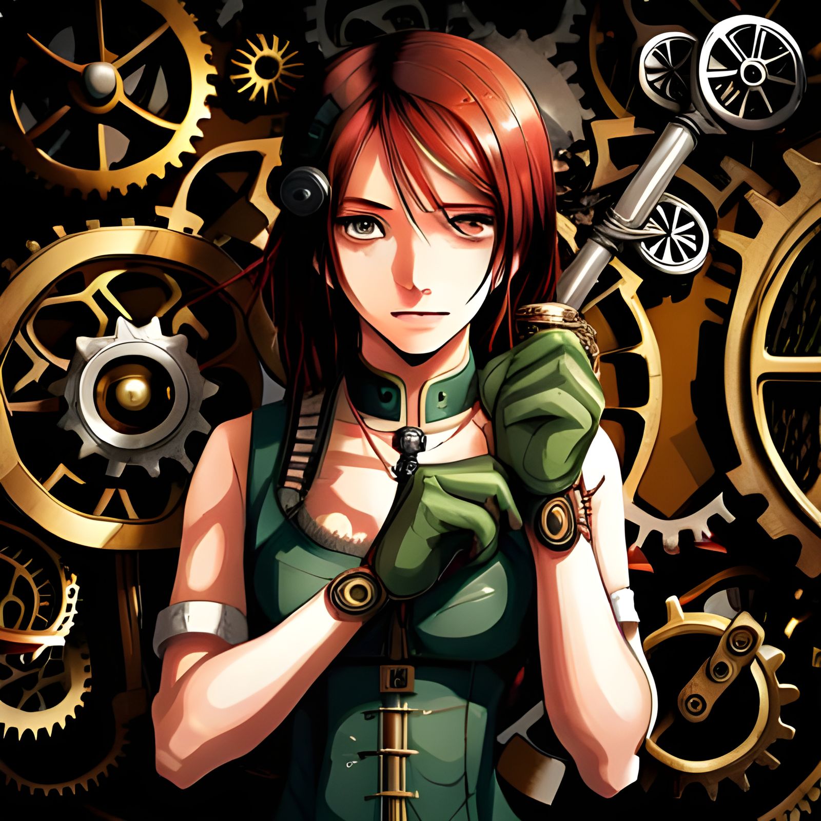 Steampunk Manhwa Girl Amidst Mechanical Gears