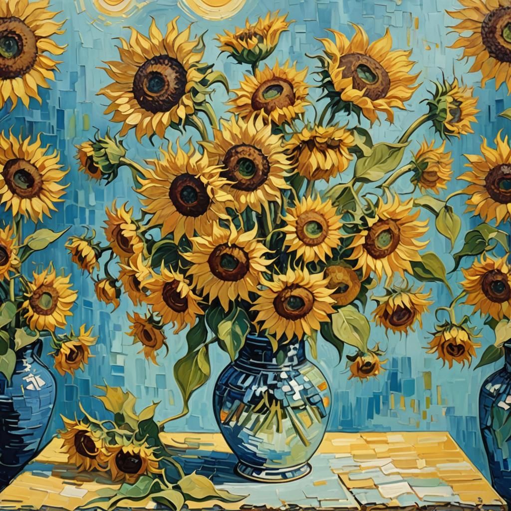 Sunflowers in Vase: Impressionist Gouache Watercolor