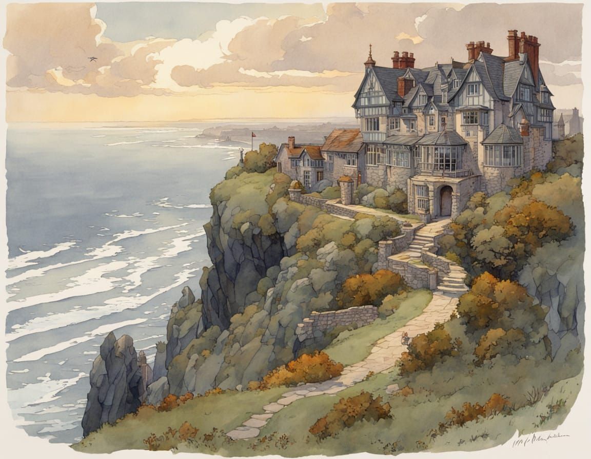 Regal Cliffside Manor in Misty Art Deco Style