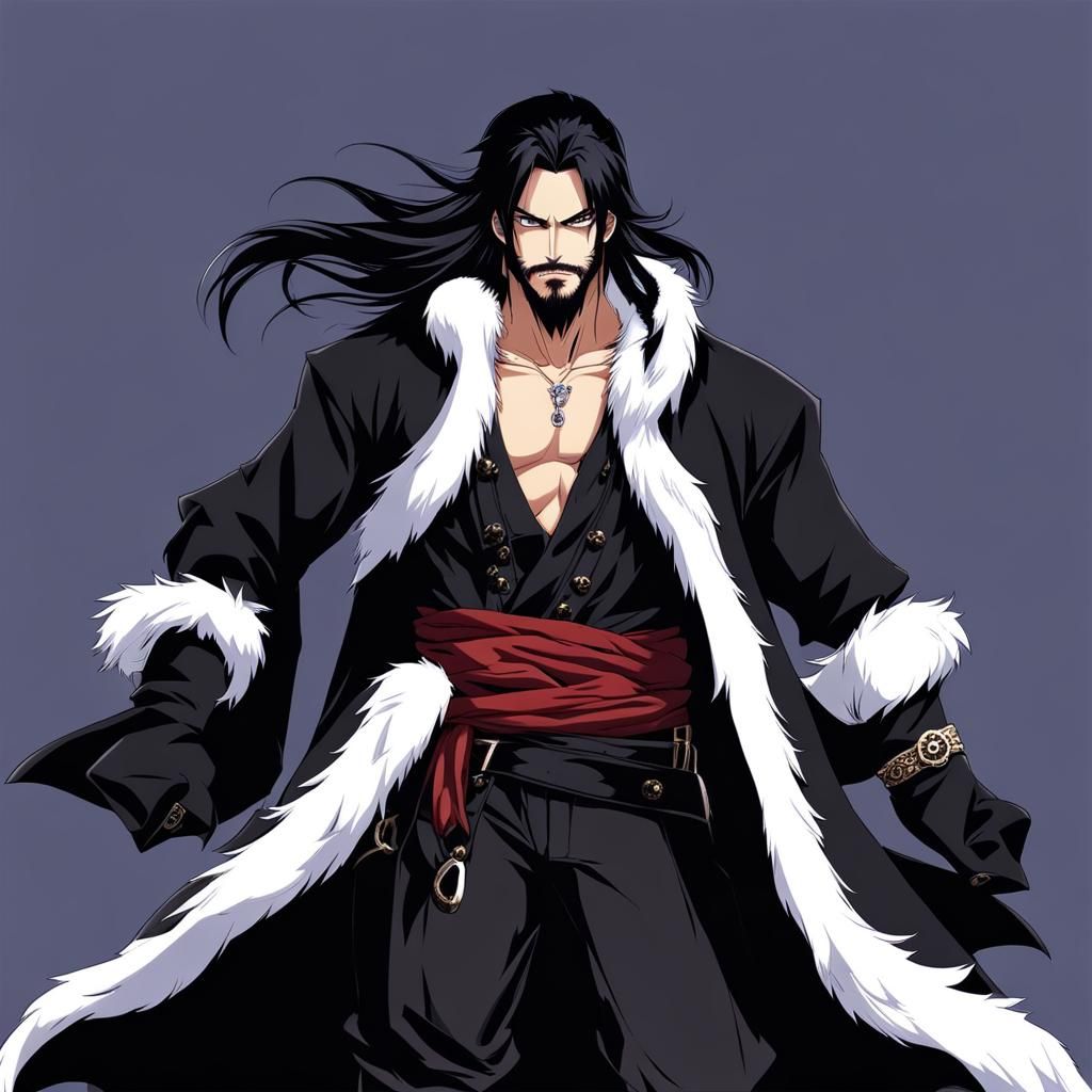 Anime Pirate Character with Scar and Fur Outfit