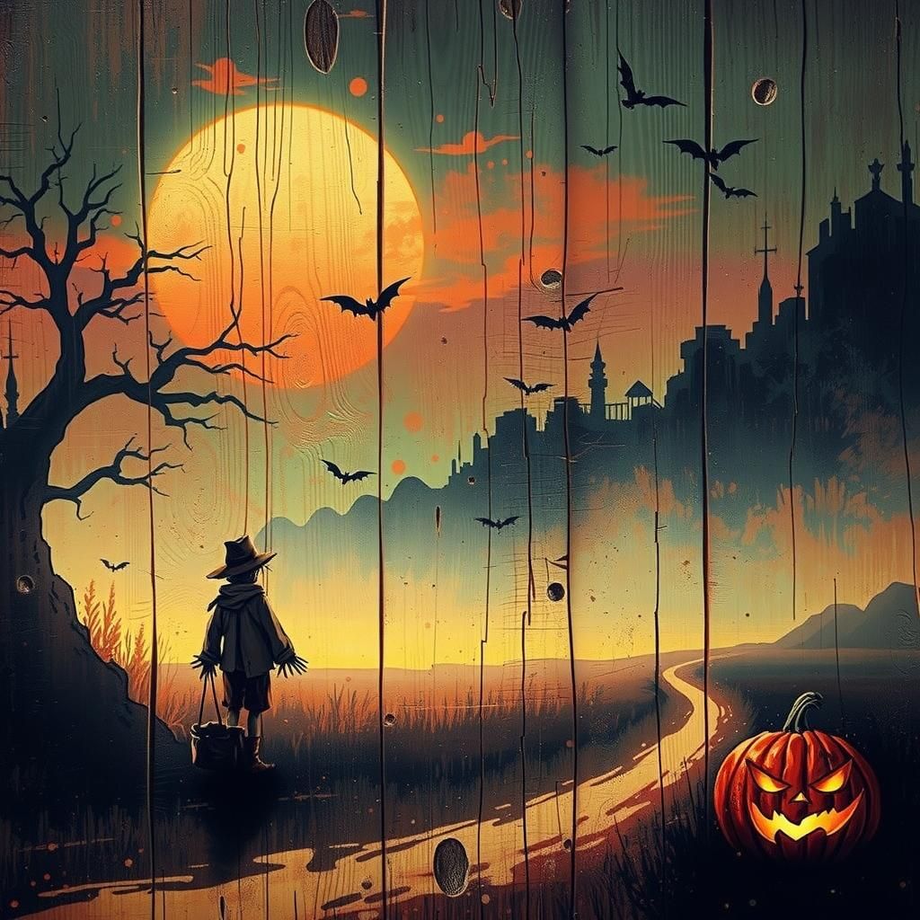 Scarecrow Traveler at Sunset in Asian Impressionism