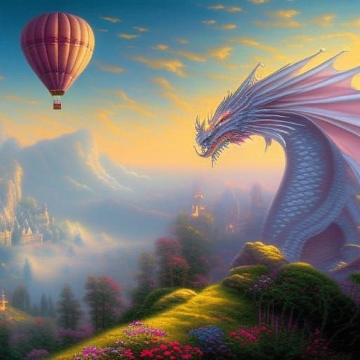 Dragon Balloon in Ethereal Fantasy Landscape