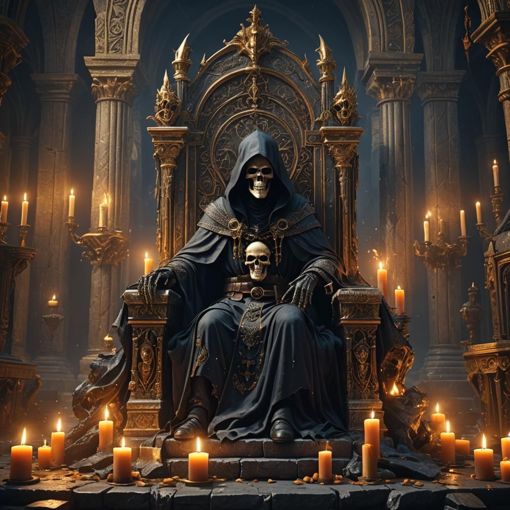 Grim Reaper on Throne in Matte Painting Style