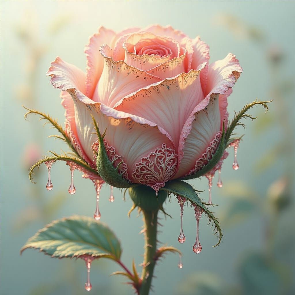 Rosebud in Filigree Fractal with Pastel Ink