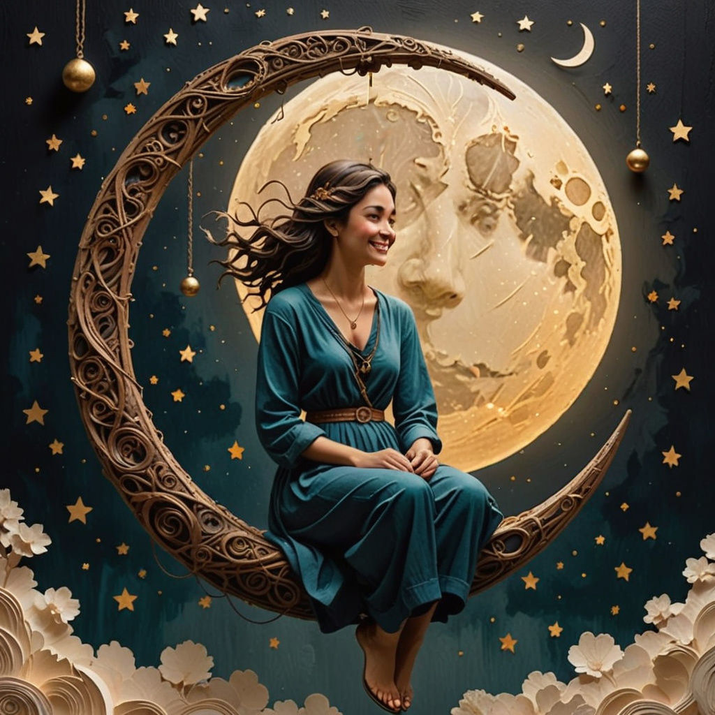 Woman on Moon Swing in Starry Night
