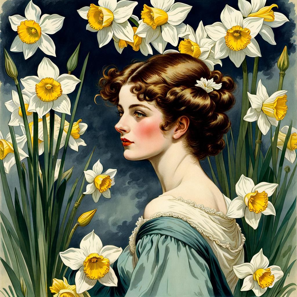 Narcissus Blossom Illustration in Pen and Ink