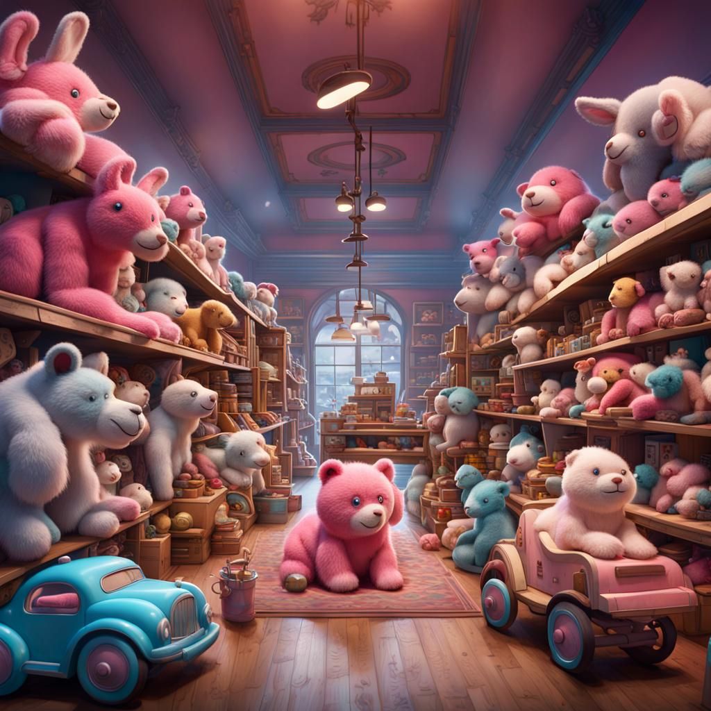Toy Store with Giant Plushies: Fantasy Concept Art