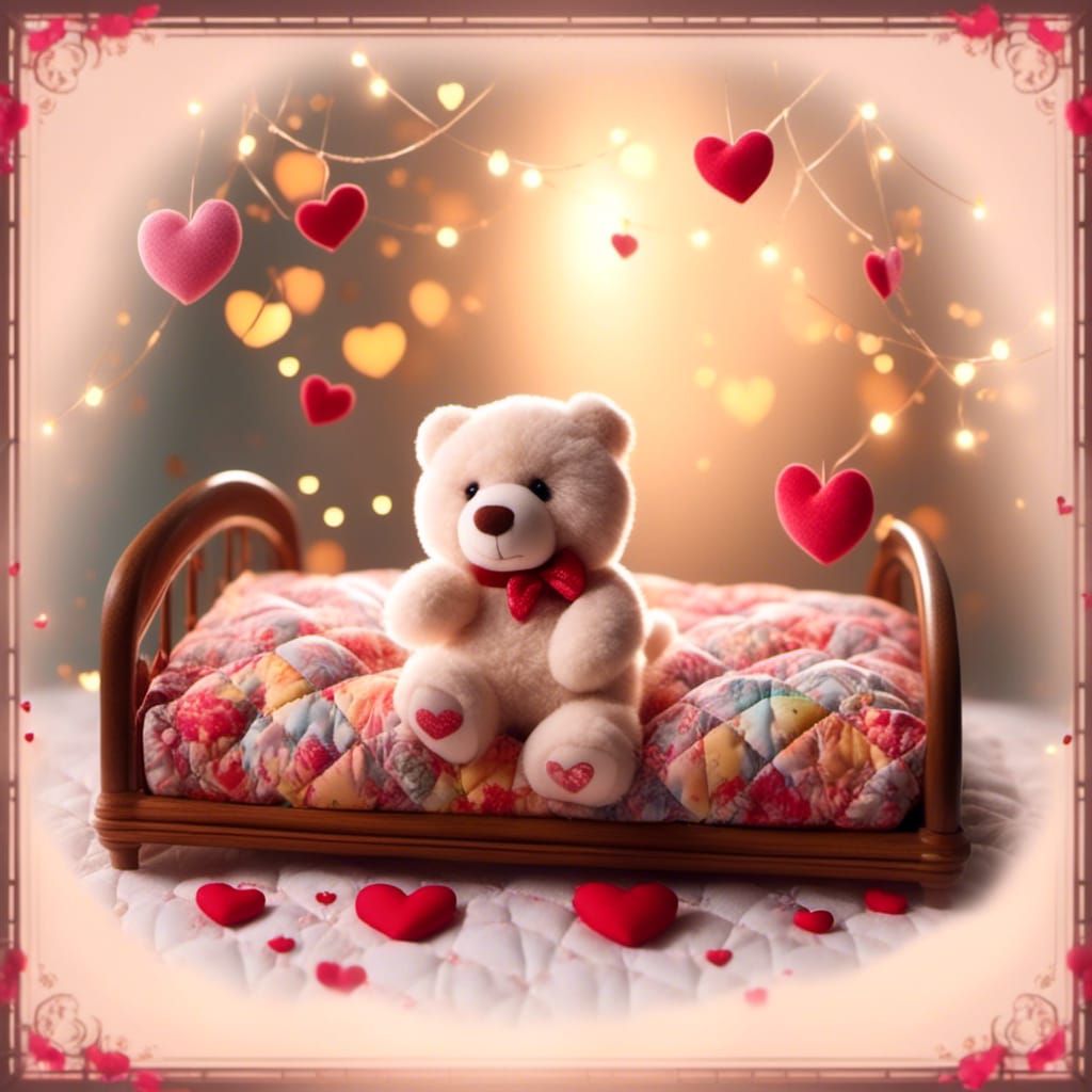Adorable Stuffed Animal on Quilted Bed