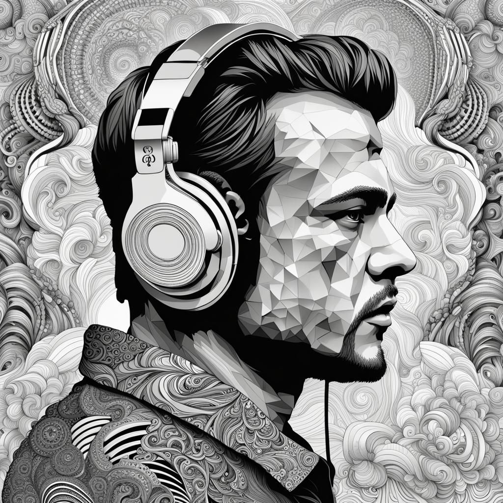 Zentangle Portrait: Leonardo di Caprio with Headphones