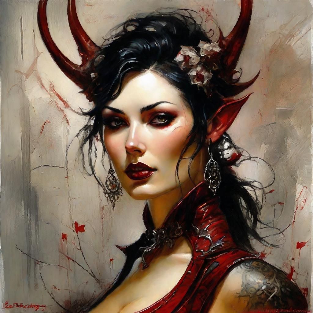 Elven Woman with Red Eyes in Comic Noir Expressionism