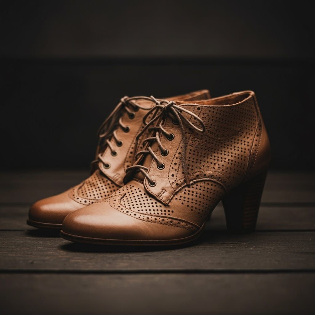 Elegant Cinematic Perforated Leather Heels in Film Noir Styl...