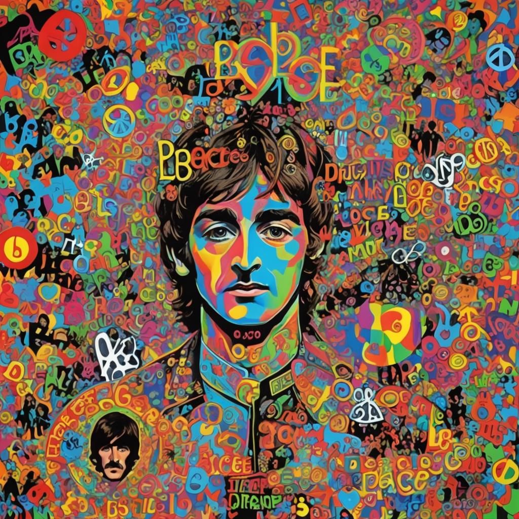 Psychedelic Beatles Album Cover in Neon Colors