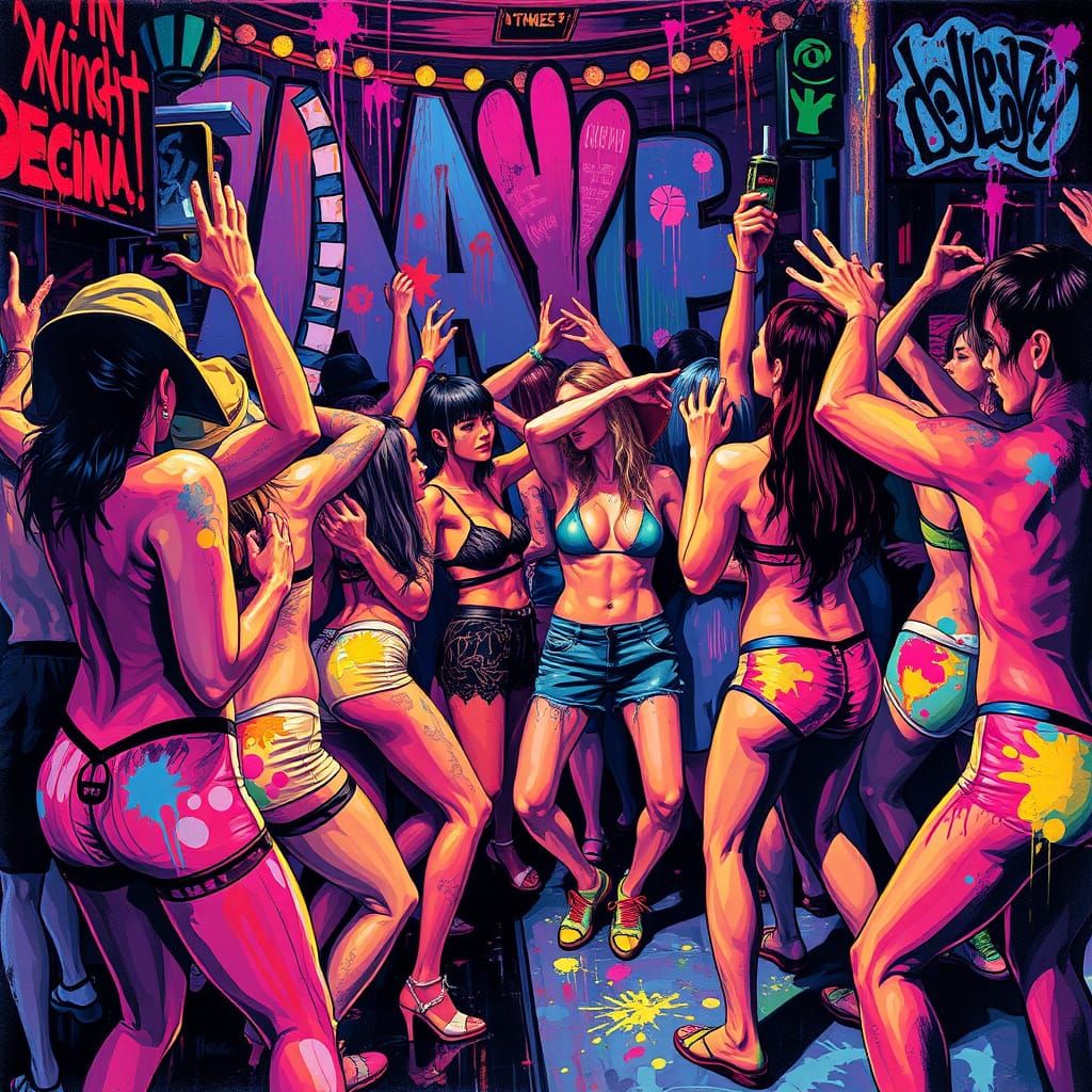 Vibrant Nightclub Scene with Energetic Dancers