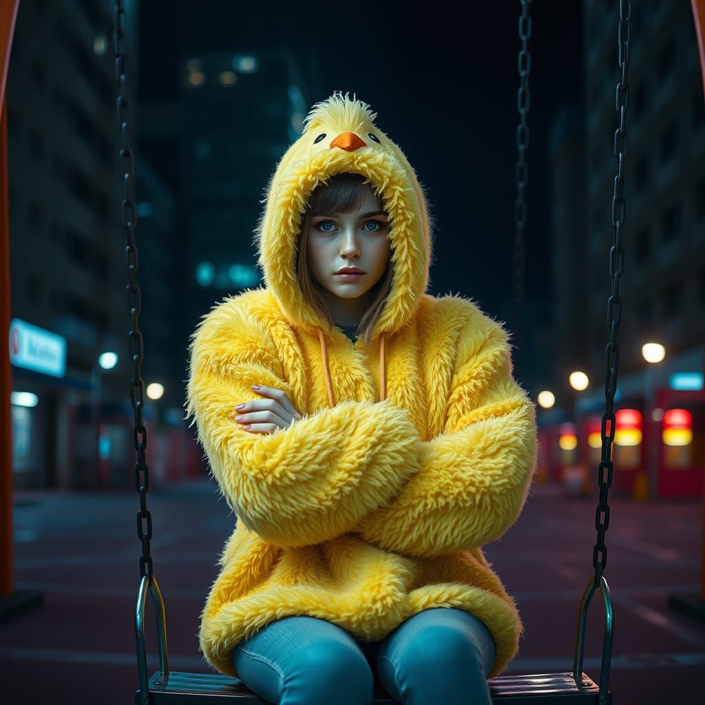 Grumpy Chick on a Swing: Conceptual Portrait