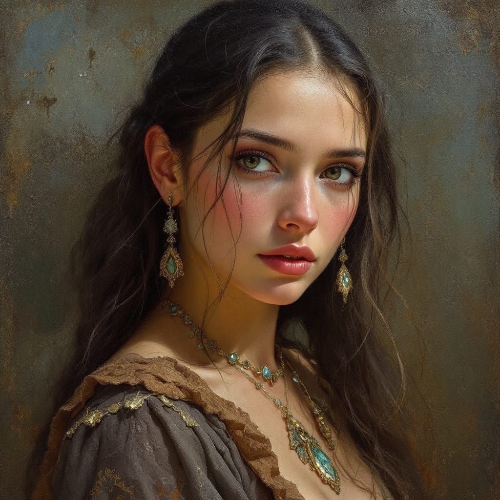 Lakota Woman Portrait in Tonalist Oil Painting Style