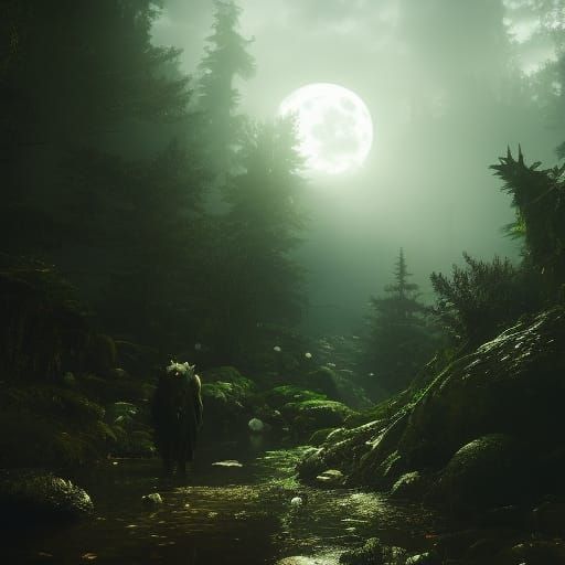 Gothic Horror Werewolf Howling at Moon, Digital Painting