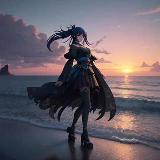 Dusk Seascape: 3D Anime Art