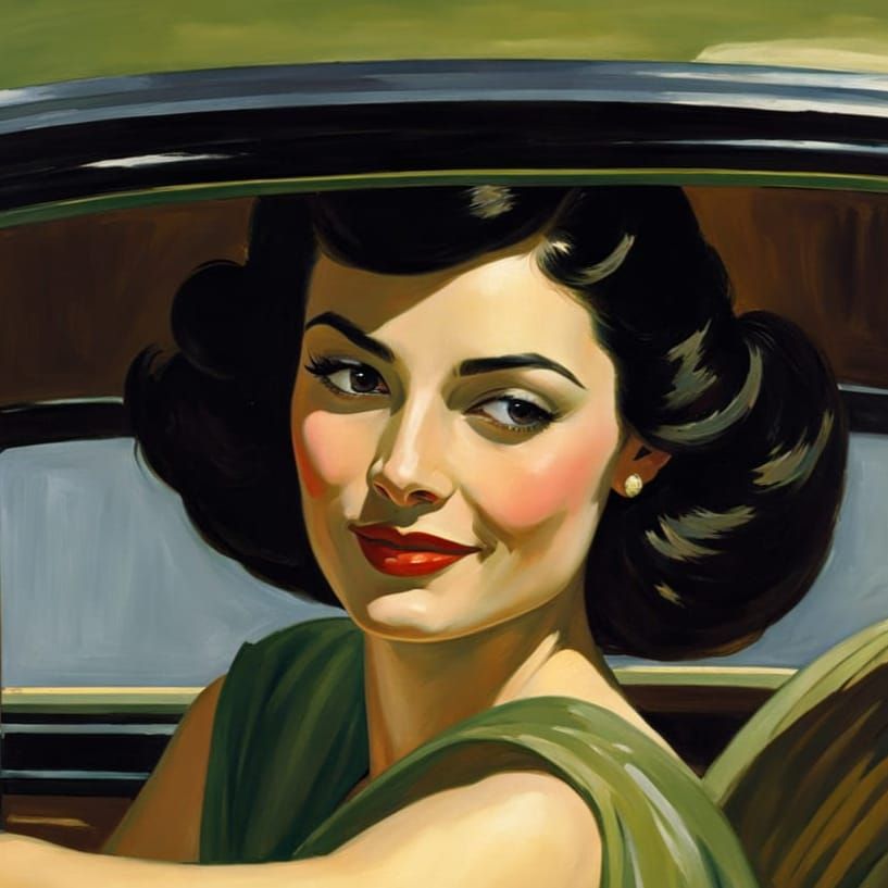 Elegant Woman in Limousine, Post-Impressionistic Style