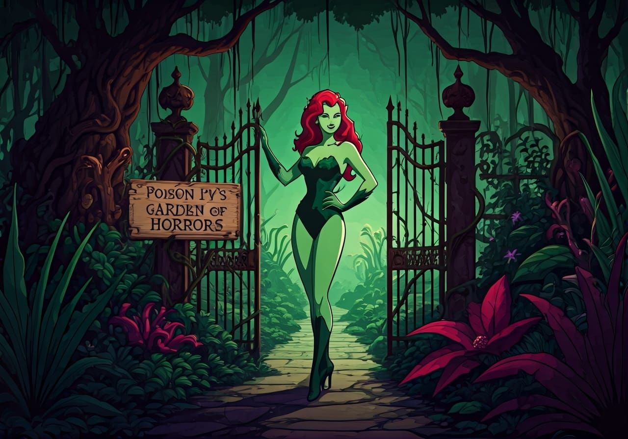 Poison Ivy's Garden of Horrors: A Retro Comic Scene