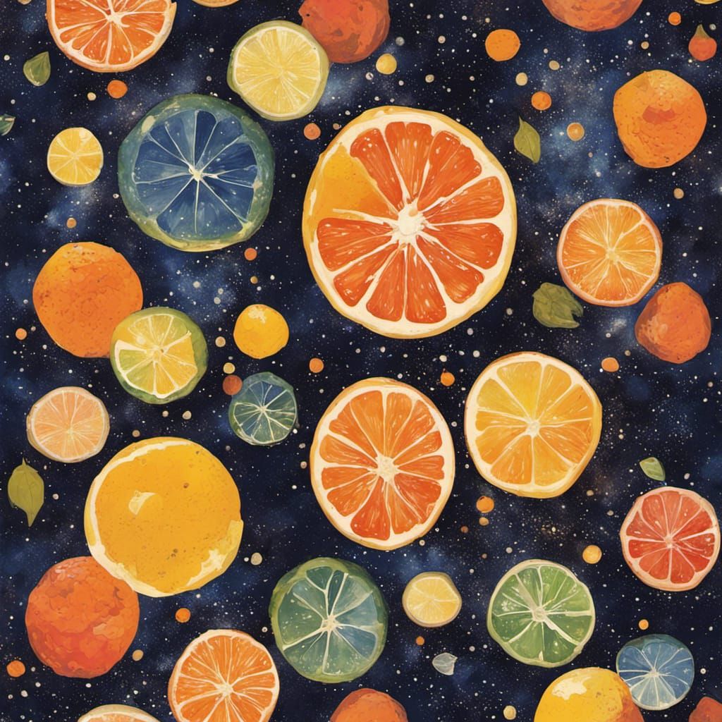 Citrus Fruits in IPA Beer Galaxy: Abstract Art