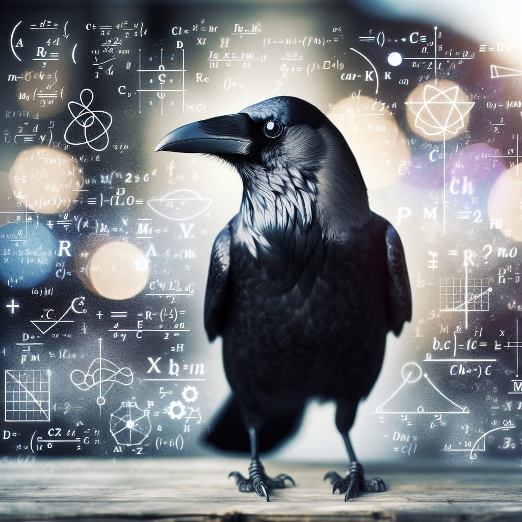 Intelligent Crow Amidst Math and Science Symbols