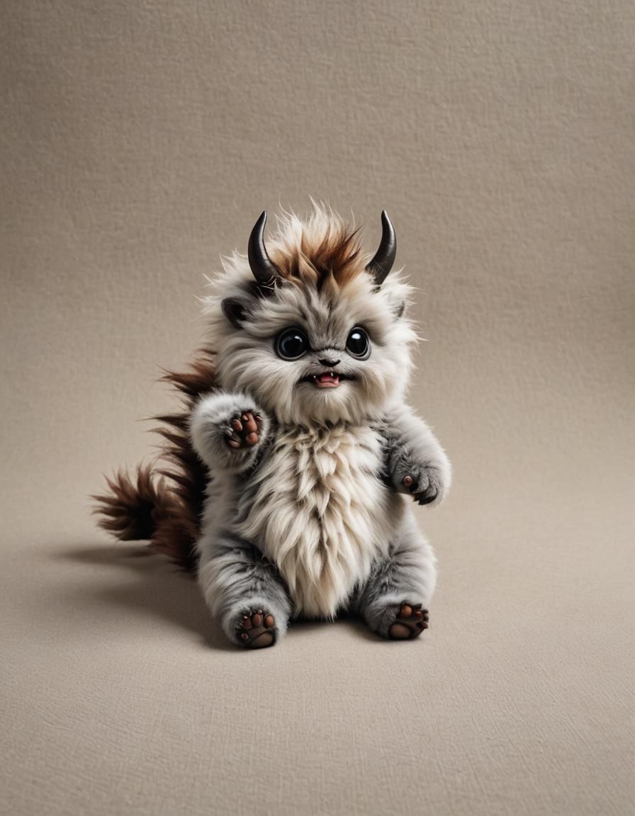 Adorable Fluffy Baby Monster with Toe Beans