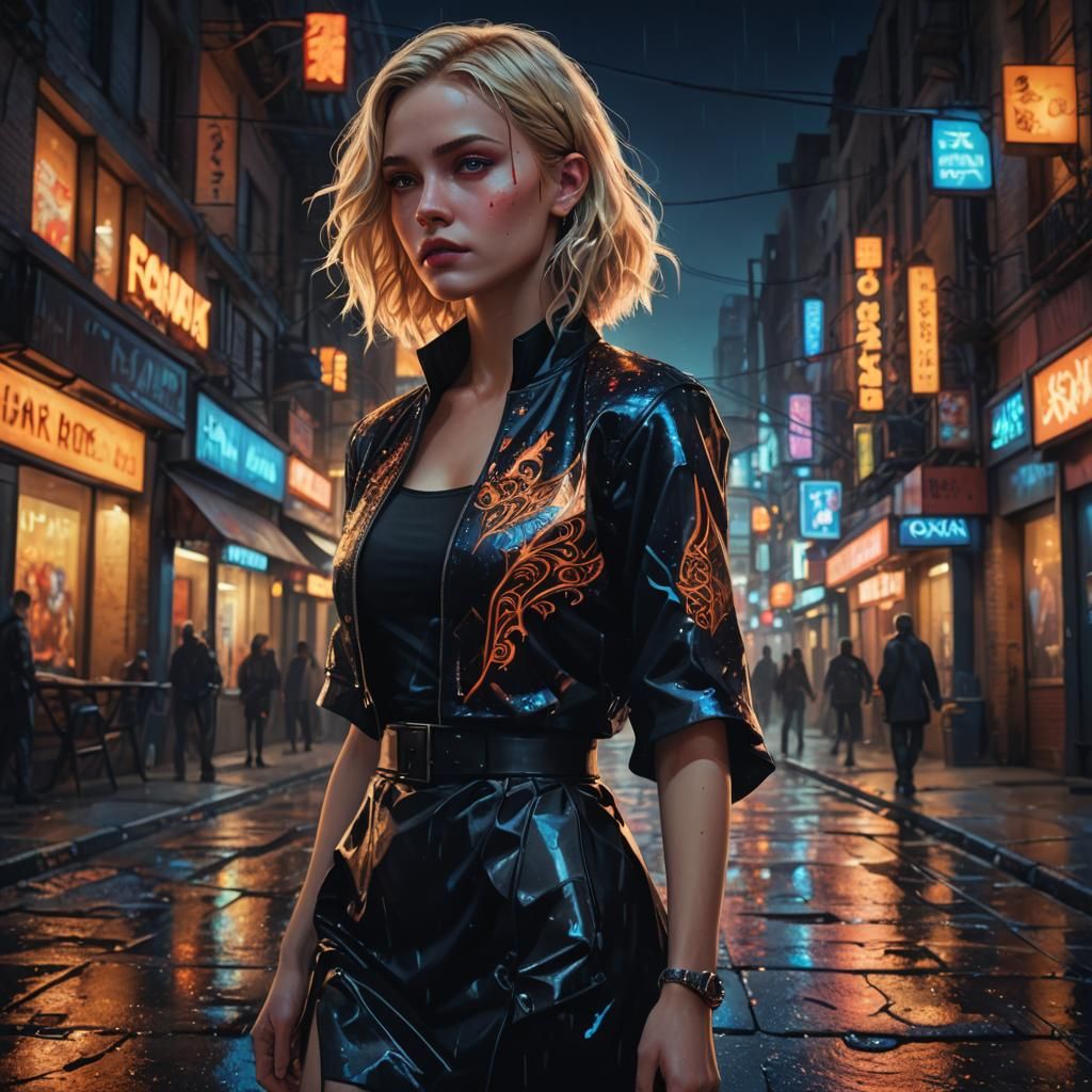 Blond Woman in Black Dress: Fantasy Concept Art