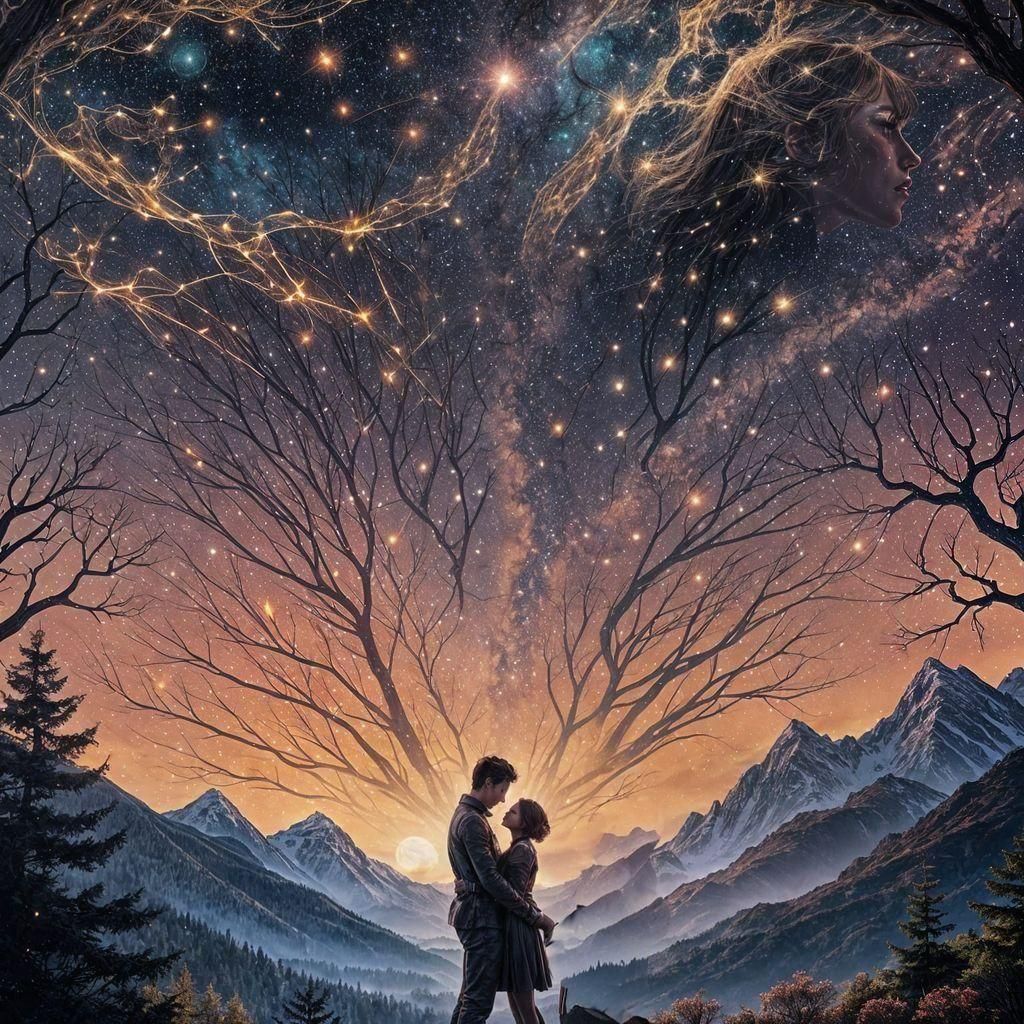 Starry Silhouette Double Exposure in Detailed Matte Painting