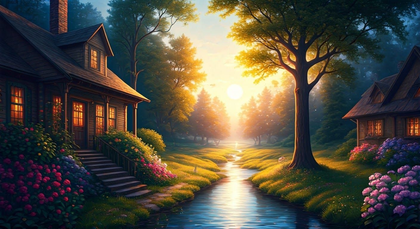 Ethereal Fantasy Landscape at Golden Hour