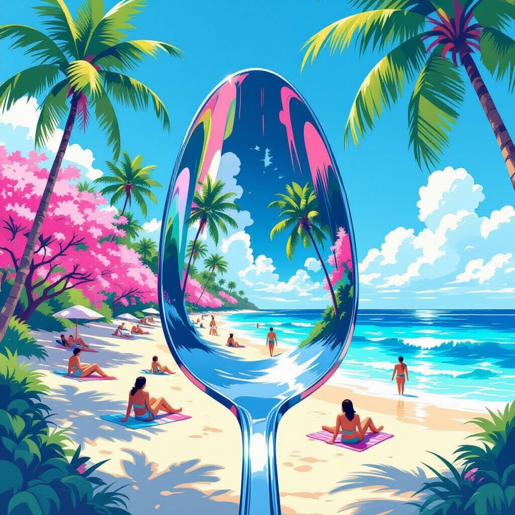 Tropical Beach on Spoon in Futuristic Style