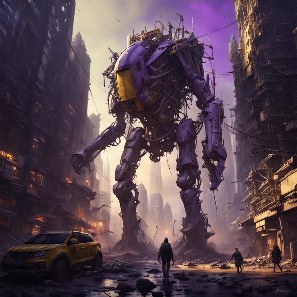 Giant Mech Destruction in Dystopian City