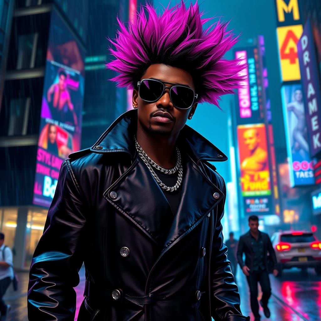 Sleek Diddy Grinds the Griddy in Neon Cyberpunk Streets
