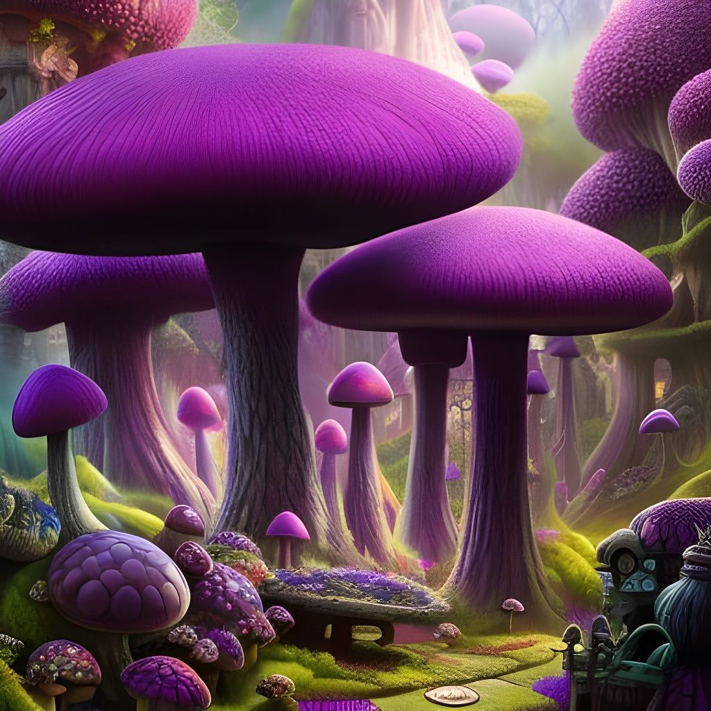Fairytale Shroompunk Mansion in Purple Mushroom Forest