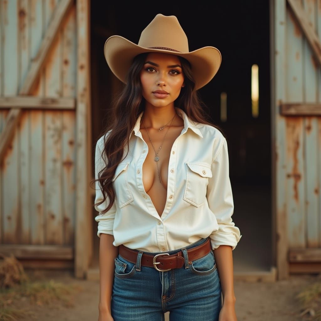 Tejano Woman on Texas Ranch in Rustic Americana Style