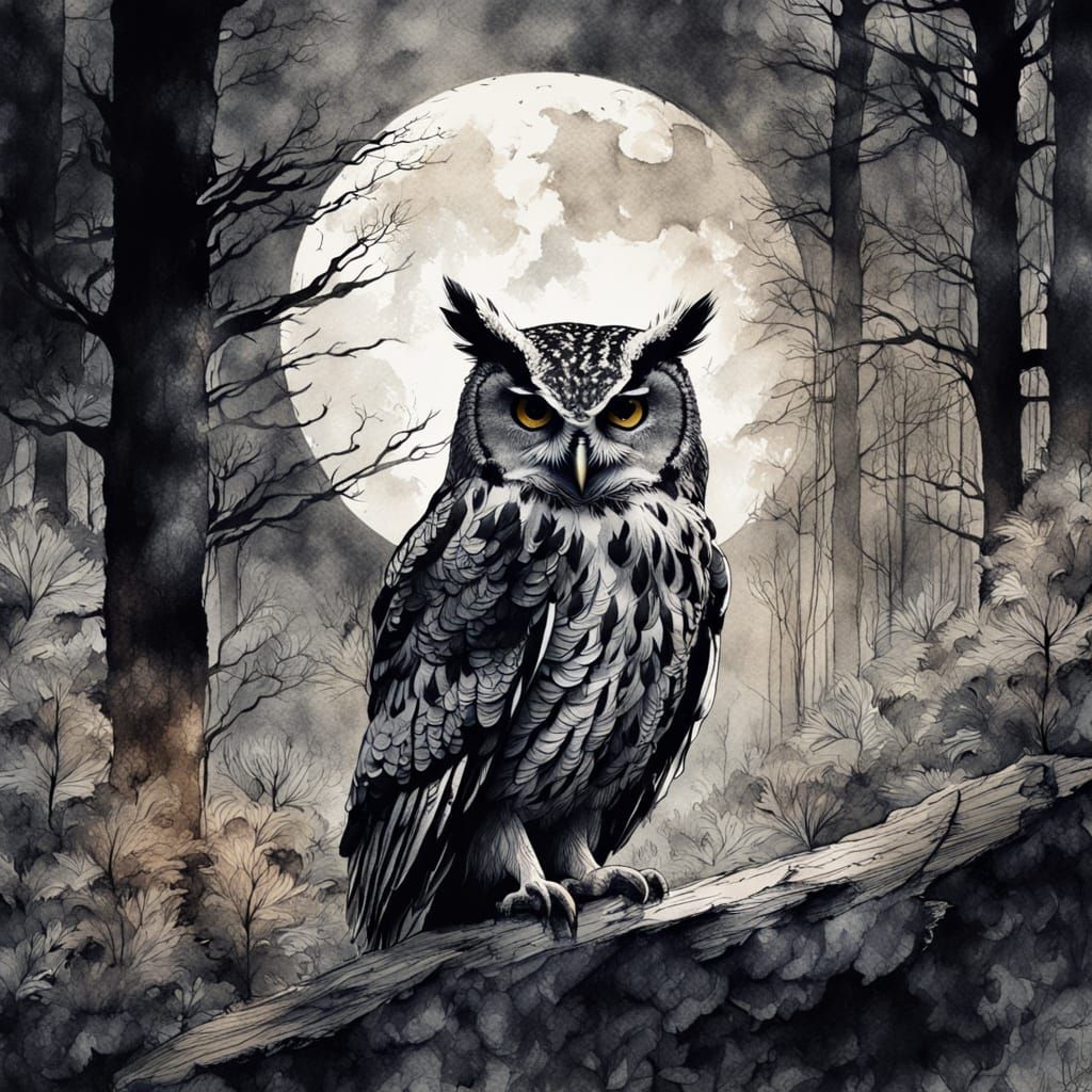 Elegant Owl in Moonlit Forest