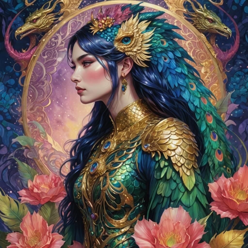 Golden Woman with Rainbow Serpent Hair, Comic Art