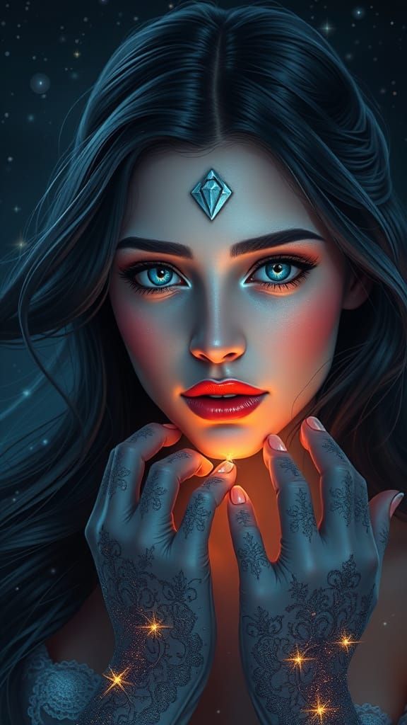 Glowing Enchantress Under Starry Night