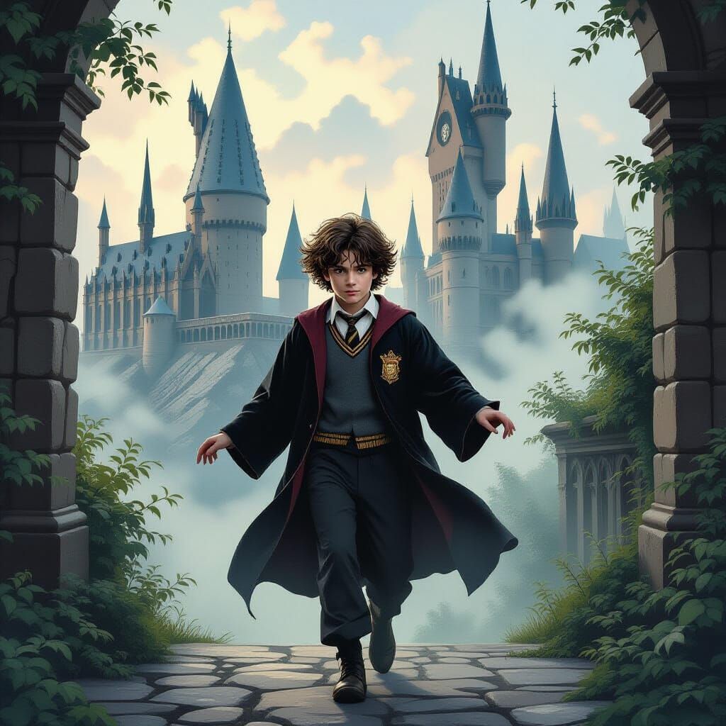 Young Sirius Black at Hogwarts in Ethereal Fantasy Style