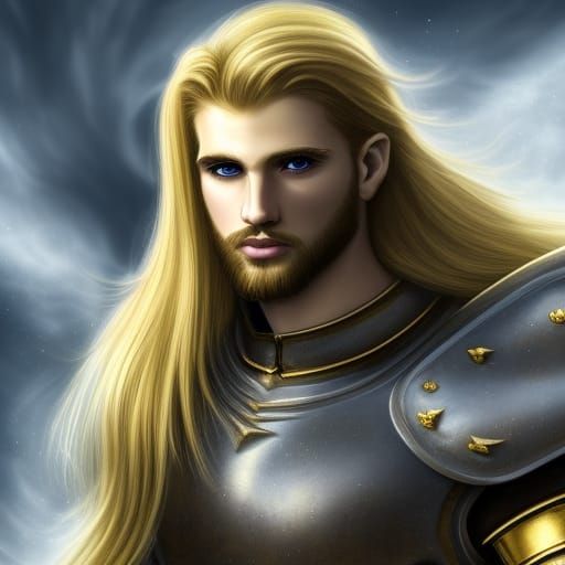 Majestic Fair-Haired Warrior in Celestial Armor