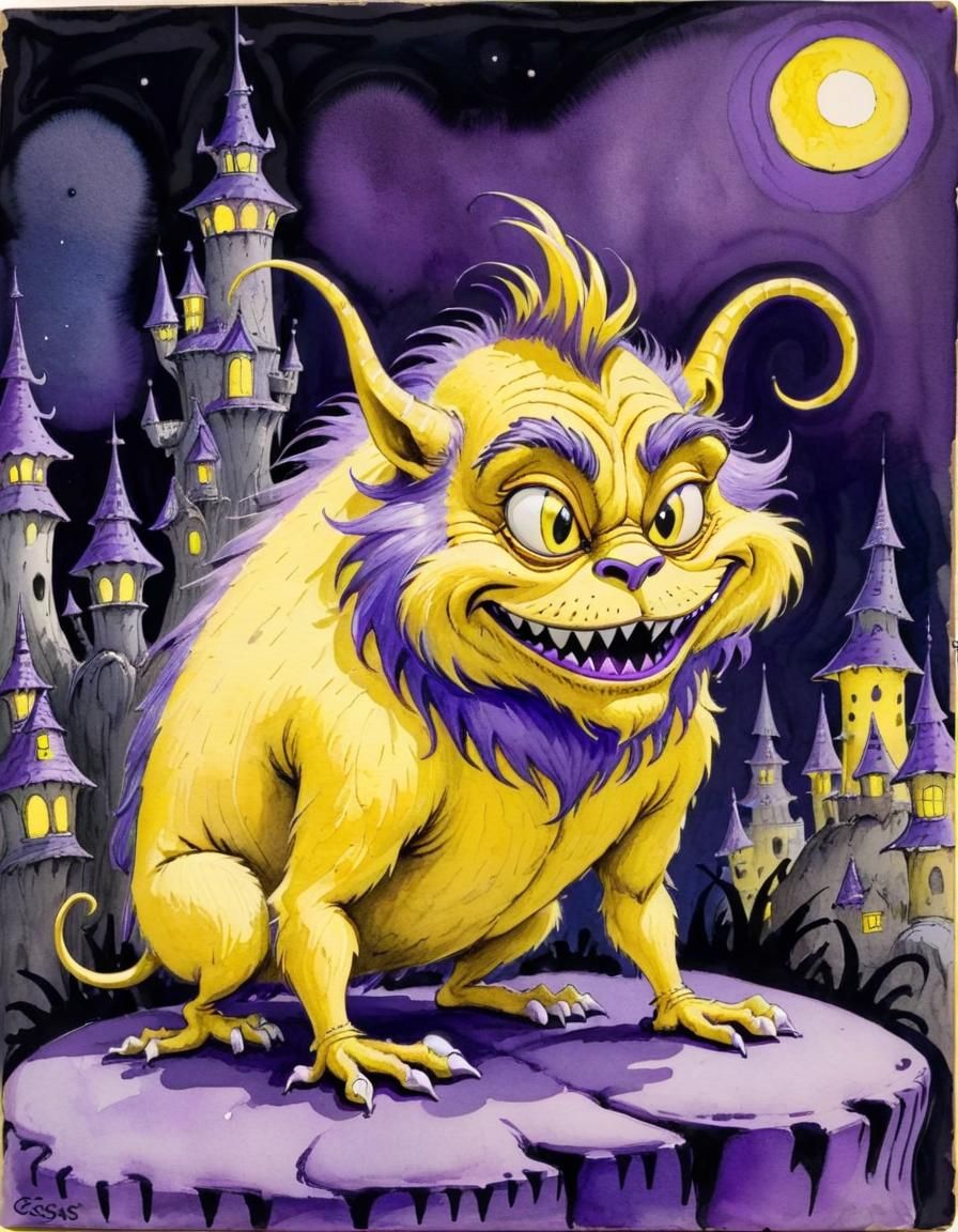 Yellow and Violet Beast in Nightscape
