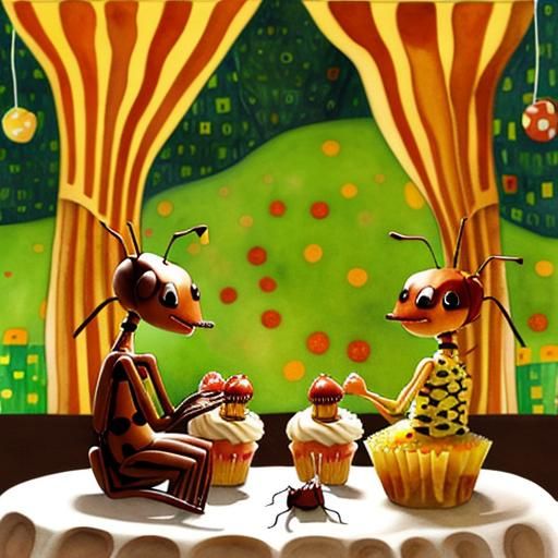 Ants at Whimsical Cupcake Party Watercolor