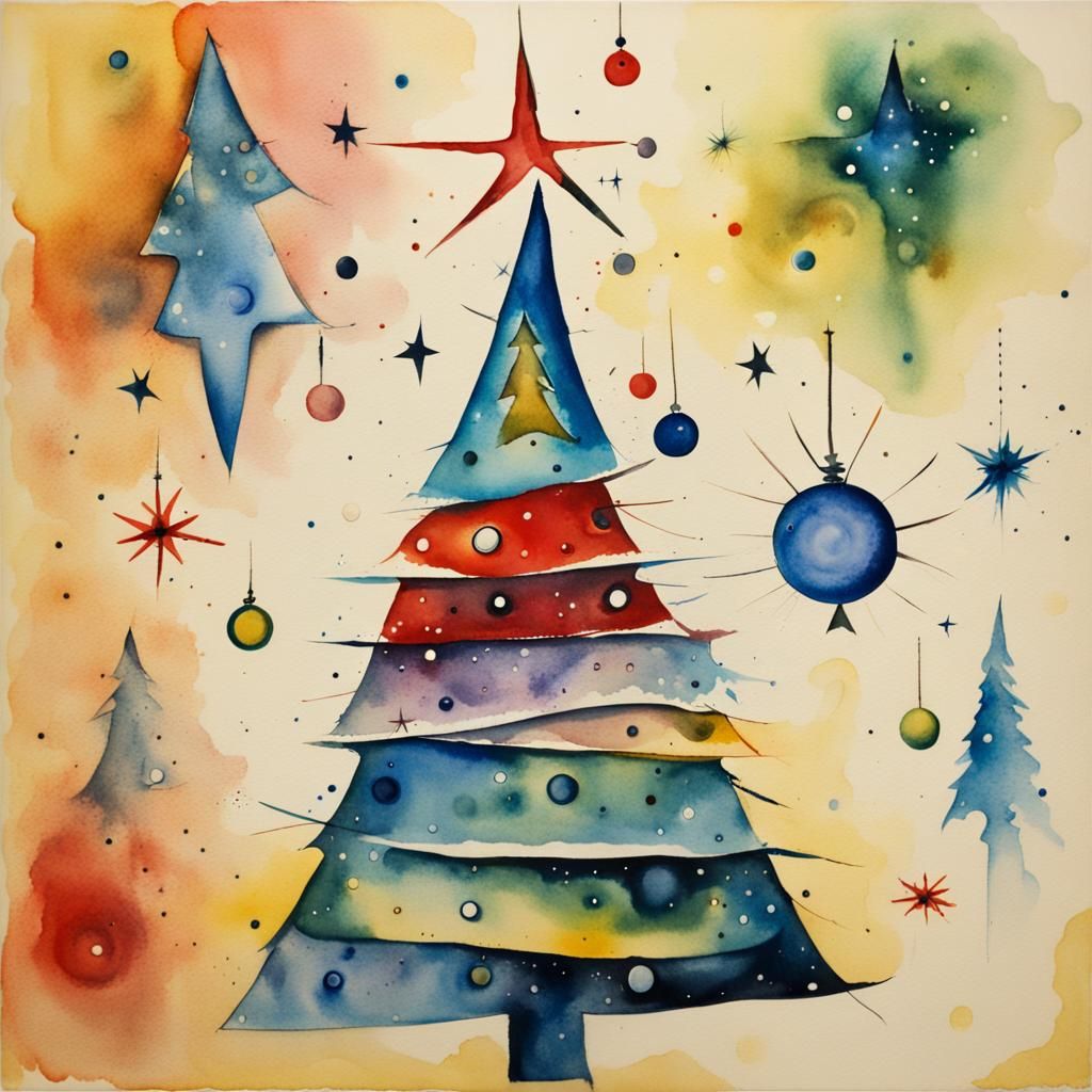 Abstract Christmas Tree with Galaxy Ornaments