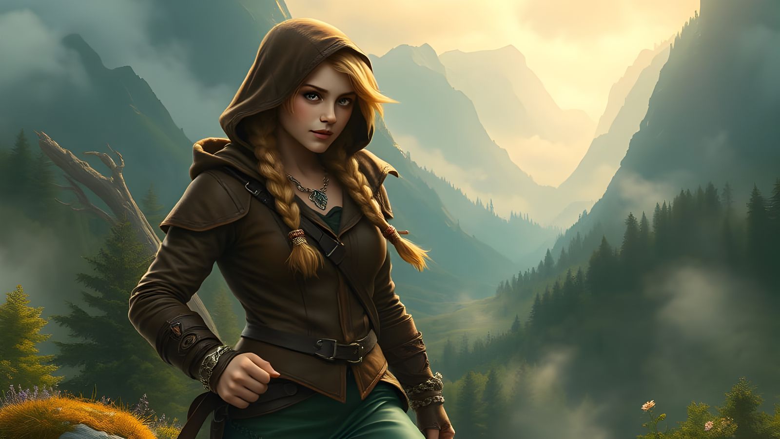 Ethereal Halfling Rogue in Whimsical Fantasy Landscape