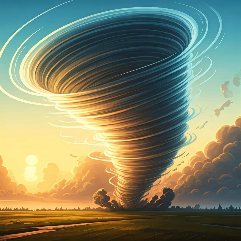 Whimsical Tornado in Oil and Ink Cartoon Art